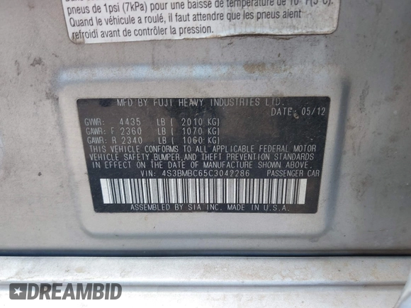 2012 Subaru Legacy Premium с VIN 4S3BMBC65C3042286, выставлен на аукционе IAAI как лот 42416008 с пробегом 140 192 миль миль и . История ставок и продаж доступна на DreamBid. Изображение 9.