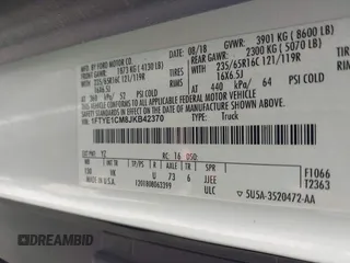2018 Ford Transit с VIN 1FTYE1CM8JKB42370, выставлен на аукционе IAAI как лот 42595047 с пробегом 76 992 миль миль и . История ставок и продаж доступна на DreamBid. Изображение 9.