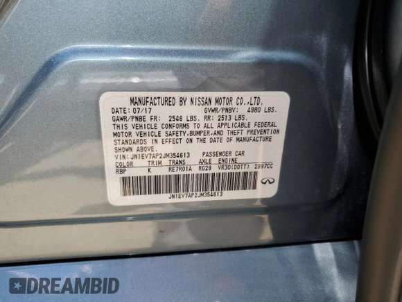 2018 Infiniti Q50 Luxe с VIN JN1EV7AP2JM354613, выставлен на аукционе Copart как лот 57977755 с пробегом 45 396 миль миль и Списание • Salvage title. История ставок и продаж доступна на DreamBid. Изображение 12.