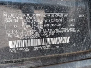 2025 Toyota RAV4 XLE Premium with VIN 2T3A1RFV1SW517279, listed as a IAAI auction lot 42363491 with 8,848 mi miles and . Bid and sale history available at DreamBid. Image 9.