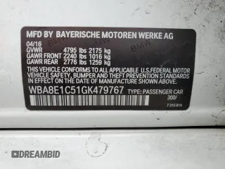 2016 BMW 3 Series 330e iPerformance with VIN WBA8E1C51GK479767, listed as a Copart auction lot 41467315 with 109,328 mi miles and Salvage Title. Bid and sale history available at carsss.com. Image 12.