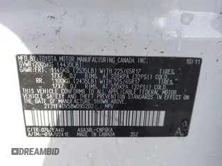 2011 Toyota RAV4 Ltd with VIN 2T3YF4DV5BW095202, listed as a IAAI auction lot 41732448 with 152,257 mi miles. Bid and sale history available at carsss.com. Image 9.