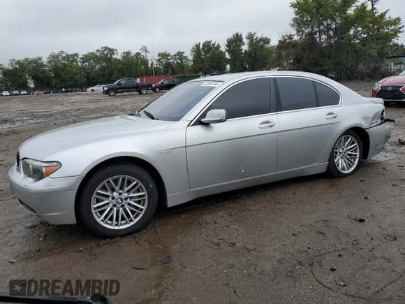 2004 BMW 7 Series 745i with VIN WBAGL634X4DP70421, listed as a Copart auction lot 73309744 with 123,457 mi miles and Salvage Title. Bid and sale history available at DreamBid. Image 1.