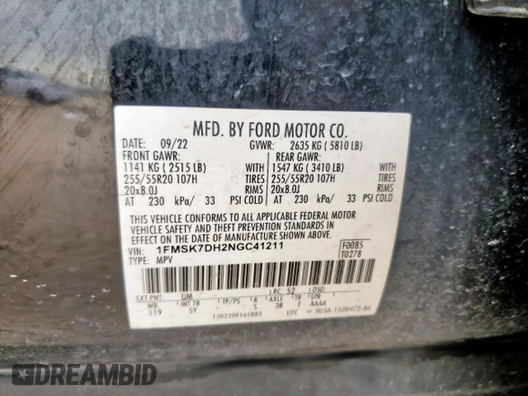 2022 Ford Explorer XLT z VIN 1FMSK7DH2NGC41211, wystawiony jako Copart lot #61841665 z przebiegiem 63 273 mil mil oraz Szkoda całkowita • Salvage title. Historia ofert i sprzedaży dostępna na DreamBid. Obrazek 13.
