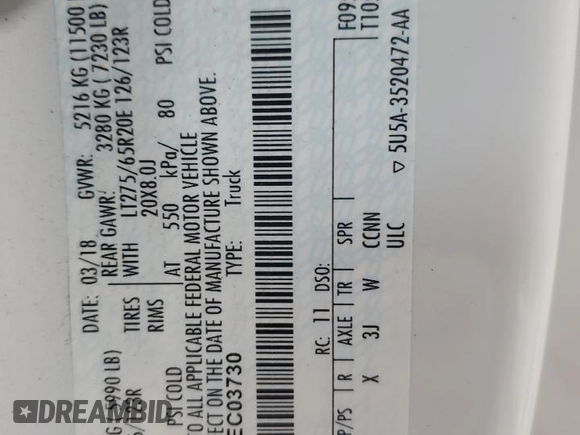 2018 Ford F-350 XL z VIN 1FT8W3BT0JEC03730, wystawiony jako Copart lot #48977245 z przebiegiem 170 202 mil mil oraz Szkoda całkowita • Salvage title. Historia ofert i sprzedaży dostępna na DreamBid. Obrazek 12.