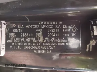 2019 Kia Forte LXS с VIN 3KPF24AD1KE017574, выставлен на аукционе IAAI как лот 42326500 с пробегом 71 630 миль миль и . История ставок и продаж доступна на DreamBid. Изображение 9.