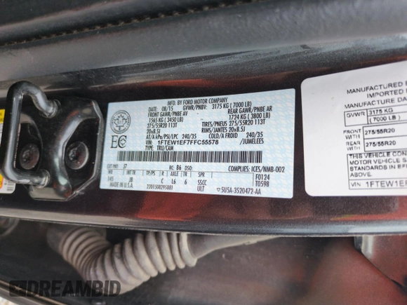 2015 Ford F-150 XLT z VIN 1FTEW1EF7FFC55578, wystawiony jako Copart lot #55685215 z przebiegiem 282 342 mil mil oraz Szkoda całkowita • Salvage title. Historia ofert i sprzedaży dostępna na DreamBid. Obrazek 12.
