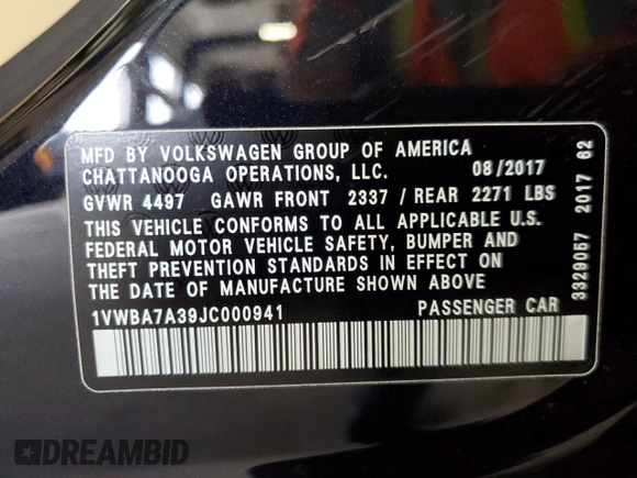 2018 Volkswagen Passat SE with VIN 1VWBA7A39JC000941, listed as a Copart auction lot 64426915 with 75,412 mi miles and Salvage title. Bid and sale history available at DreamBid. Image 13.