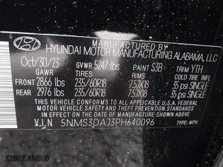 2023 Hyundai Santa Fe SEL with VIN 5NMS3DAJ3PH640096, listed as a IAAI auction lot 41973720 with 24,438 mi miles. Bid and sale history available at carsss.com. Image 9.