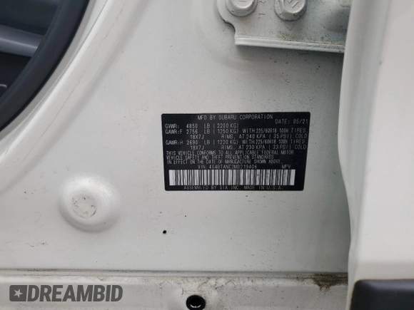 2021 Subaru Outback Limited с VIN 4S4BTANC2M3219406, выставлен на аукционе Copart как лот 56730935 с пробегом 52 293 миль миль и Списание • Salvage title. История ставок и продаж доступна на DreamBid. Изображение 12.