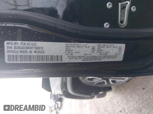 2022 Jeep Compass Limited with VIN 3C4NJDCBXNT150313, listed as a IAAI auction lot 41207215 with 44,415 mi miles and . Bid and sale history available at DreamBid. Image 9.