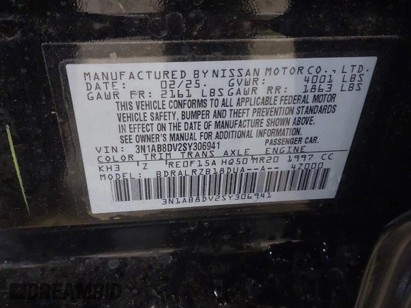 2025 Nissan Sentra SR with VIN 3N1AB8DV2SY306941, listed as a IAAI auction lot 42194726 with 2,509 mi miles and . Bid and sale history available at DreamBid. Image 9.