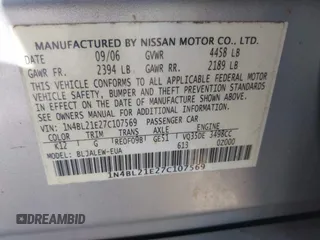 2007 Nissan Altima SL with VIN 1N4BL21E27C107569, listed as a IAAI auction lot 42061514 with 155,040 mi miles and . Bid and sale history available at DreamBid. Image 9.