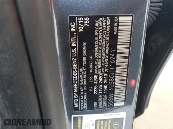 2016 Mercedes-Benz C 450 AMG z VIN 55SWF6EB8GU116241, wystawiony jako Copart lot #56943085 z przebiegiem 106 307 mil mil oraz Szkoda całkowita • Salvage title. Historia ofert i sprzedaży dostępna na DreamBid. Obrazek 12.