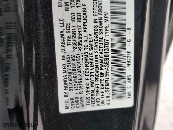 2014 Honda Odyssey EX with VIN 5FNRL5H43EB013787, listed as a Copart auction lot 76484784 with 0 mi miles and Salvage Title. Bid and sale history available at carsss.com. Image 12.