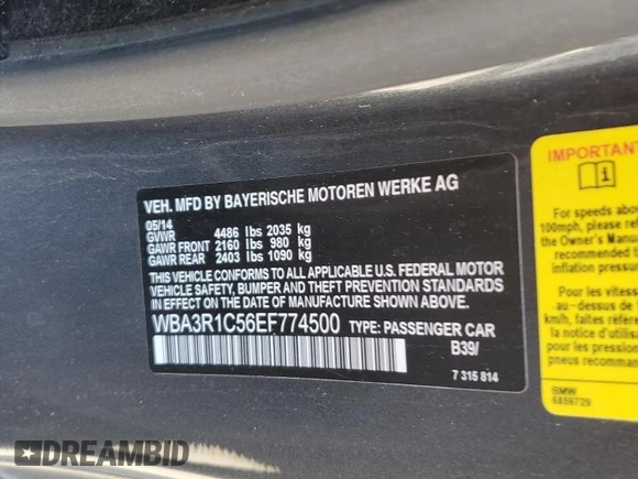 2014 BMW 4 Series 435i with VIN WBA3R1C56EF774500, listed as a Copart auction lot 46675765 with 133,912 mi miles and Salvage Title. Bid and sale history available at carsss.com. Image 12.