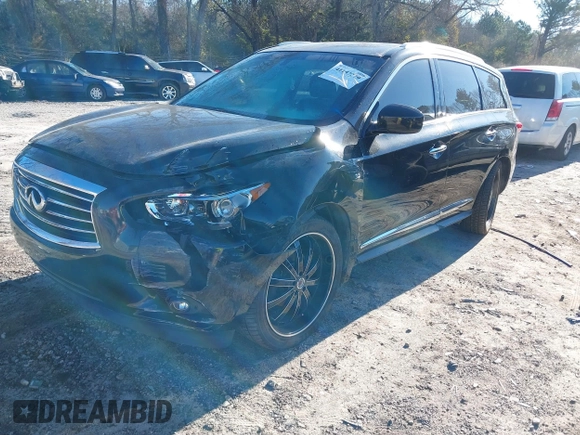 2014 Infiniti QX60 with VIN 5N1AL0MM0EC501867, listed as a IAAI auction lot 41157279 with 148,283 mi miles. Bid and sale history available at carsss.com. Image 2.