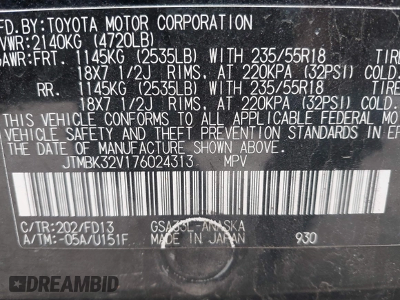 2007 Toyota RAV4 Sport with VIN JTMBK32V176024313, listed as a IAAI auction lot 41879541 with 167,916 mi miles. Bid and sale history available at carsss.com. Image 9.