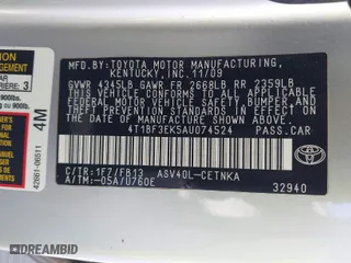 2010 Toyota Camry with VIN 4T1BF3EK5AU074524, listed as a IAAI auction lot 41982238 with 59,947 mi miles. Bid and sale history available at carsss.com. Image 9.
