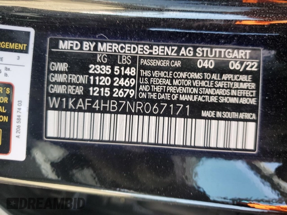 2022 Mercedes-Benz C 300 with VIN W1KAF4HB7NR067171, listed as a Copart auction lot 52989565 with Not provided miles and Salvage title. Bid and sale history available at DreamBid. Image 14.