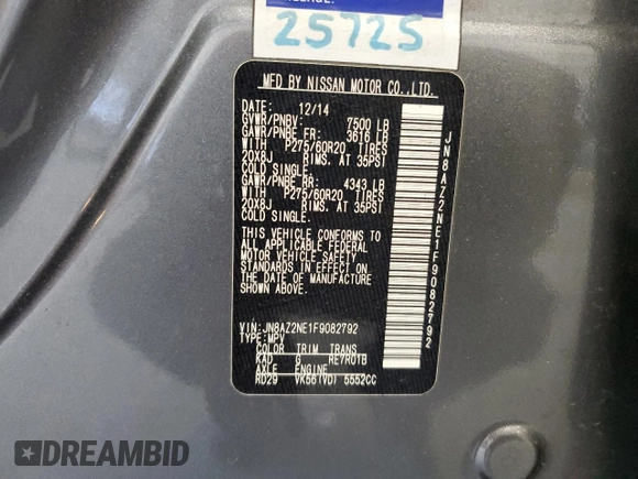 2015 Infiniti QX80 with VIN JN8AZ2NE1F9082792, listed as a Copart auction lot 48997125 with 128,947 mi miles and Salvage Title. Bid and sale history available at carsss.com. Image 16.