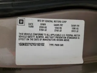 2000 Cadillac DeVille DHS with VIN 1G6KE57Y2YU193102, listed as a Copart auction lot 55532594 with 132,197 mi miles and Salvage Title. Bid and sale history available at carsss.com. Image 12.