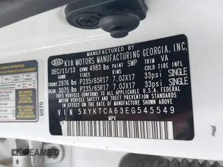2014 Kia Sorento LX with VIN 5XYKTCA63EG545549, listed as a IAAI auction lot 41841324 with 173,813 mi miles and . Bid and sale history available at carsss.com. Image 9.