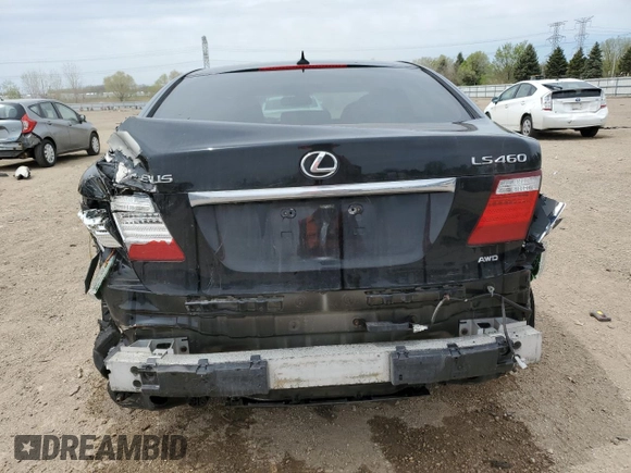 2009 Lexus LS 460 with VIN JTHCL46F195002703, listed as a Copart auction lot 54679515 with 222,391 mi miles and Salvage title. Bid and sale history available at DreamBid. Image 6.