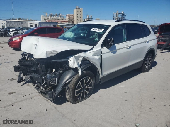 2021 Volkswagen Tiguan S with VIN 3VV1B7AX5MM063179, listed as a Copart auction lot 46651655 with 0 mi miles and Salvage Title. Bid and sale history available at carsss.com. Image 1.