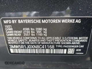 2022 BMW 3 Series 330i with VIN 3MW5R1J0XN8C41168, listed as a IAAI auction lot 42322526 with 44,889 mi miles and . Bid and sale history available at DreamBid. Image 9.