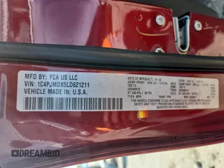 2020 Jeep Cherokee Limited with VIN 1C4PJMDX5LD621211, listed as a Copart auction lot 61768445 with 55,510 mi miles and Salvage title. Bid and sale history available at DreamBid. Image 13.