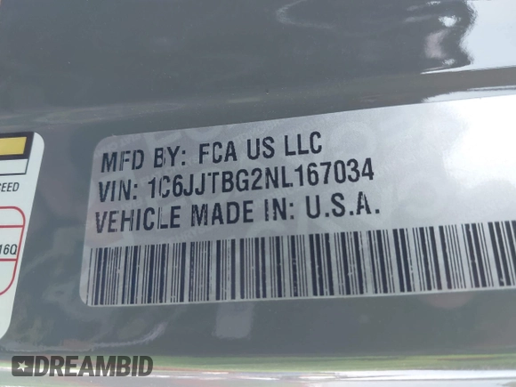 2022 Jeep Gladiator Rubicon z VIN 1C6JJTBG2NL167034, wystawiony jako IAAI lot #41854225 z przebiegiem Nie podano mil oraz . Historia ofert i sprzedaży dostępna na DreamBid. Obrazek 9.