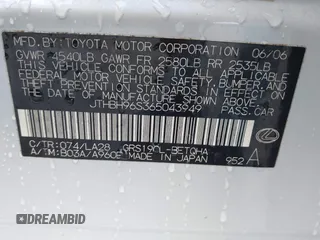 2006 Lexus GS 300 z VIN JTHBH96S365043949, wystawiony jako IAAI lot #42157960 z przebiegiem 182 209 mil mil oraz . Historia ofert i sprzedaży dostępna na DreamBid. Obrazek 9.