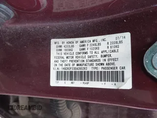 2014 Honda Accord Sedan LX with VIN 1HGCR2F33EA285263, listed as a IAAI auction lot 41886888 with 110,852 mi miles. Bid and sale history available at carsss.com. Image 9.