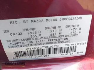 2003 Mazda MX-5 Miata Cloth with VIN JM1NB353730302782, listed as a IAAI auction lot 41751970 with 109,336 mi miles and . Bid and sale history available at DreamBid. Image 9.