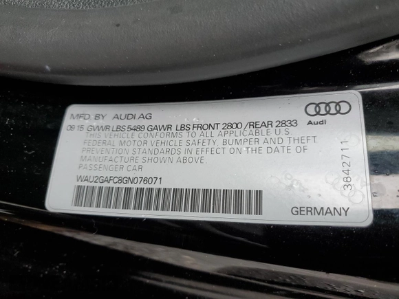2016 Audi A7 3.0 Prestige with VIN WAU2GAFC8GN076071, listed as a Copart auction lot 48846595 with 83,510 mi miles and Salvage Title. Bid and sale history available at carsss.com. Image 13.