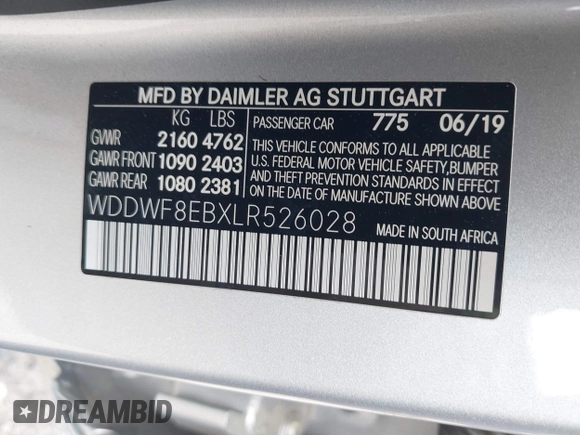 2020 Mercedes-Benz C 300 with VIN WDDWF8EBXLR526028, listed as a IAAI auction lot 42107970 with 59,754 mi miles and . Bid and sale history available at DreamBid. Image 9.