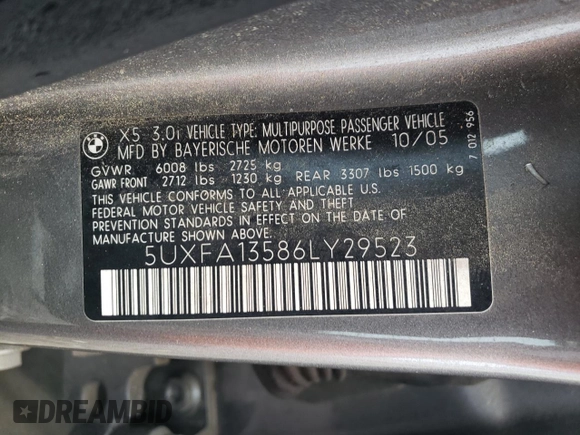 2006 BMW X5 3.0i with VIN 5UXFA13586LY29523, listed as a Copart auction lot 73690904 with 212,073 mi miles and Salvage Title. Bid and sale history available at carsss.com. Image 16.