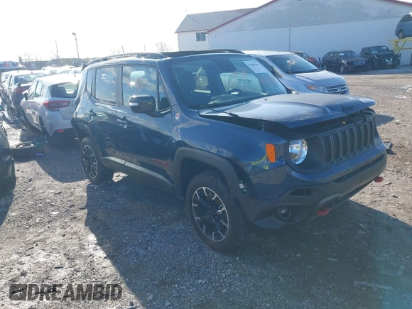 2023 Jeep Renegade Trailhawk with VIN ZACNJDC13PPP74002, listed as a IAAI auction lot 41968140 with 6,848 mi miles and . Bid and sale history available at DreamBid. Image 1.