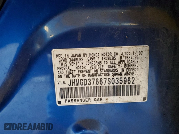 2007 Honda Fit Sport with VIN JHMGD37667S035962, listed as a Copart auction lot 50174485 with 167,756 mi miles and Salvage Title. Bid and sale history available at carsss.com. Image 12.