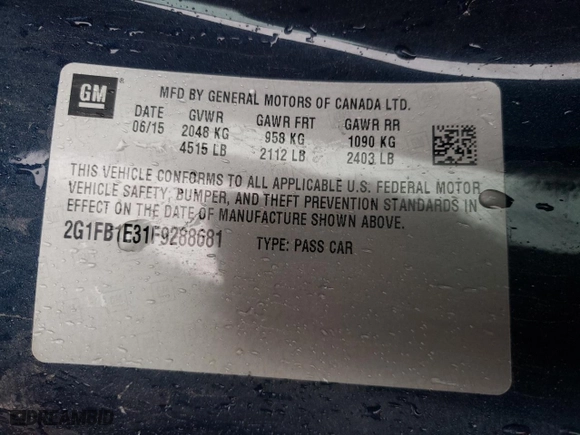 2015 Chevrolet Camaro LS with VIN 2G1FB1E31F9288681, listed as a Copart auction lot 44897415 with 53,637 mi miles and Salvage Title. Bid and sale history available at carsss.com. Image 14.