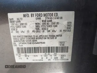 2013 Ford Explorer XLT with VIN 1FM5K7D81DGA57549, listed as a IAAI auction lot 41706113 with 132,813 mi miles and . Bid and sale history available at DreamBid. Image 9.