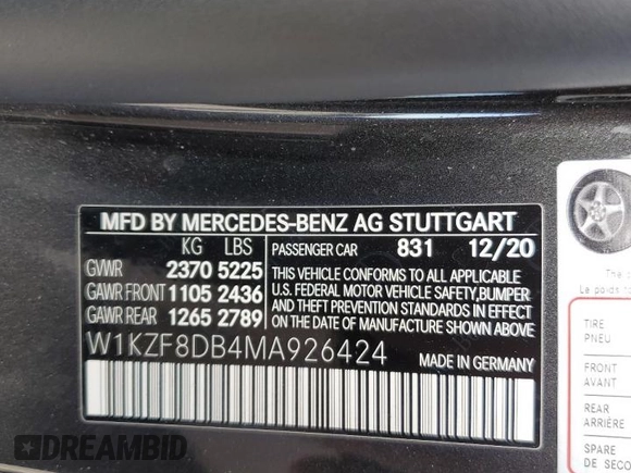 2021 Mercedes-Benz E-Class E 350 with VIN W1KZF8DB4MA926424, listed as a Copart auction lot 47431975 with 24,753 mi miles and Salvage Title. Bid and sale history available at carsss.com. Image 12.