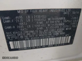 2015 Subaru Outback 2.5i Limited with VIN 4S4BSAJC5F3246157, listed as a IAAI auction lot 41931664 with 166,061 mi miles. Bid and sale history available at carsss.com. Image 9.