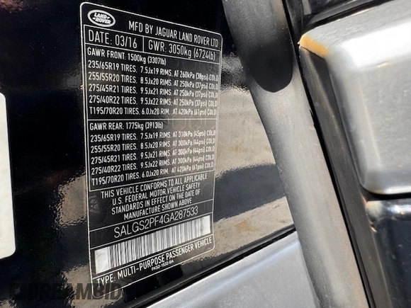2016 Land Rover Range Rover HSE with VIN SALGS2PF4GA287533, listed as a Copart auction lot 53760135 with 69,081 mi miles and Salvage title. Bid and sale history available at DreamBid. Image 15.