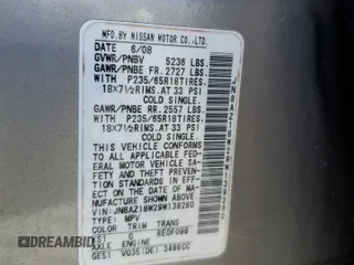 2009 Nissan Murano SL with VIN JN8AZ18W29W139280, listed as a Copart auction lot 53636955 with 142,405 mi miles and Salvage Title. Bid and sale history available at DreamBid. Image 14.