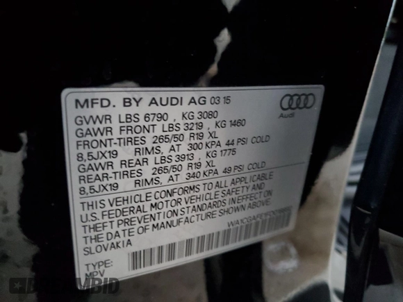 2015 Audi Q7 3.0T Premium with VIN WA1CGAFE1FD018892, listed as a Copart auction lot 79241484 with 85,733 mi miles and Non Repairable. Bid and sale history available at carsss.com. Image 14.