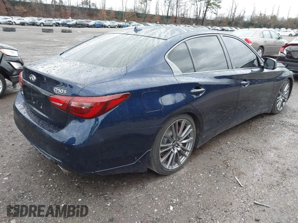 2021 Infiniti Q50 Red Sport 400 with VIN JN1FV7DR7MM880161, listed as a IAAI auction lot 41921069 with 27,323 mi miles and . Bid and sale history available at DreamBid. Image 4.