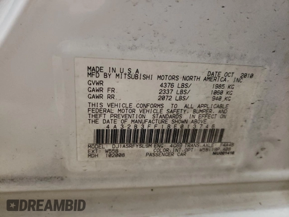 2011 Mitsubishi Galant ES with VIN 4A32B3FF1BE013746, listed as a Copart auction lot 80304884 with 143,675 mi miles and Salvage Title. Bid and sale history available at carsss.com. Image 13.