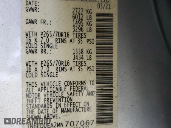 2021 Nissan Frontier SV z VIN 1N6ED0EA2MN707067, wystawiony jako Copart lot #45849955 z przebiegiem 11 255 mil mil oraz Szkoda całkowita • Salvage title. Historia ofert i sprzedaży dostępna na DreamBid. Obrazek 15.